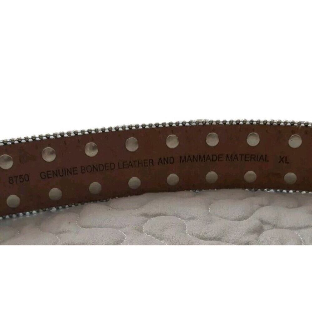Western Belt Bling Rhinestones & Studs Heavy Genuine Brown Leather Women XL - Picture 5 of 6